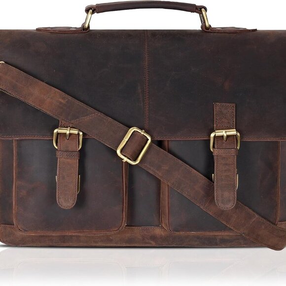 Leather Messenger Bag for Men and Women - Laptop Briefcase Bag For College, Offi - Picture 1 of 6
